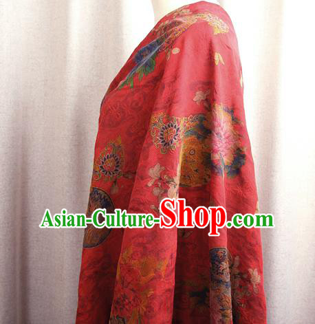 China Classical Wedding Dress Red Brocade Traditional Peony Pattern Gambiered Guangdong Gauze Silk Fabric