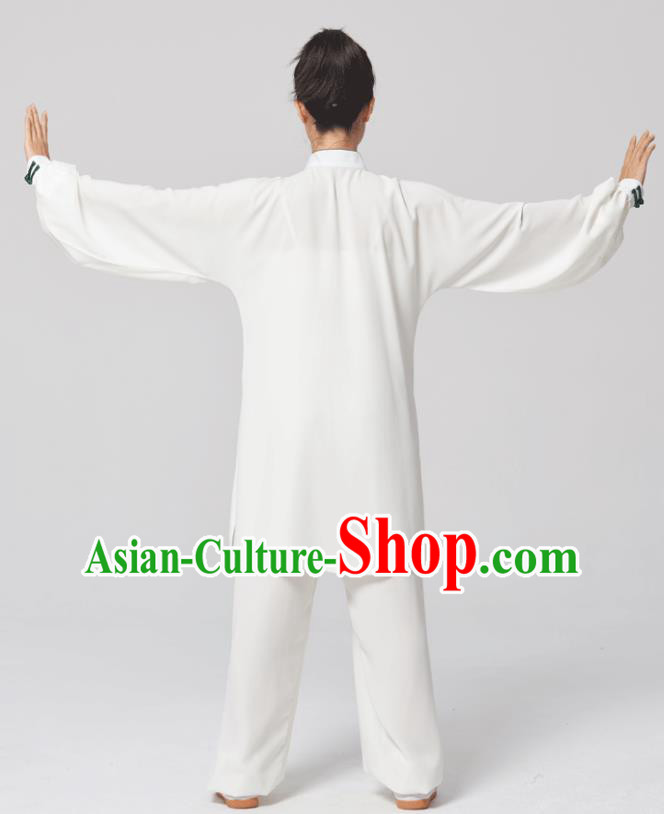 China Tai Chi Painting Lotus Costumes Traditional Kung Fu White Flax Uniforms