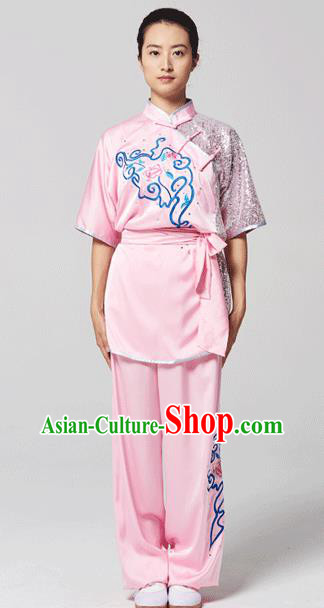 China Traditional Kung Fu Competition Pink Uniforms Tai Chi Martial Arts Costumes