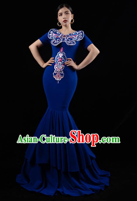 Chinese Stage Show Royalblue Fishtail Dress Catwalks Embroidered Costume