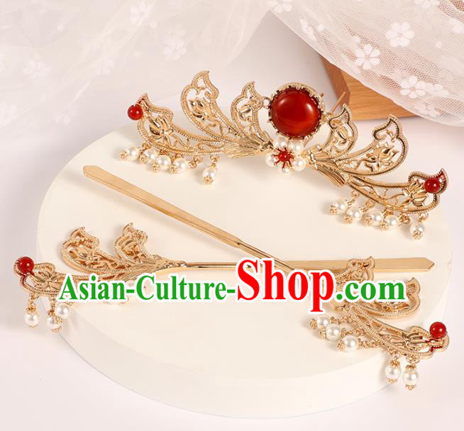 China Traditional Song Dynasty Princess Hair Sticks Ancient Palace Lady Golden Hairpin