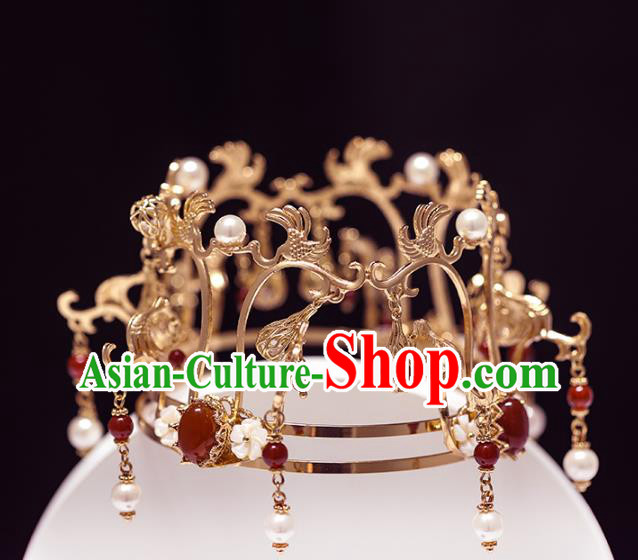 China Traditional Ming Dynasty Wedding Headdress Ancient Empress Agate Hair Crown