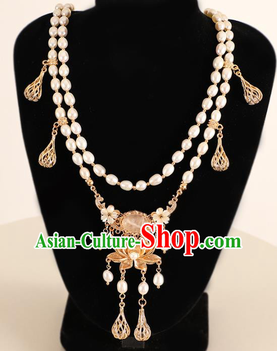 Chinese Traditional Hanfu Necklace Accessories Ancient Ming Dynasty Golden Lotus Necklet