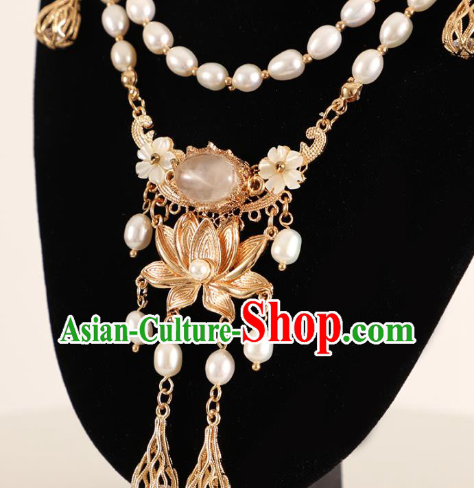Chinese Traditional Hanfu Necklace Accessories Ancient Ming Dynasty Golden Lotus Necklet