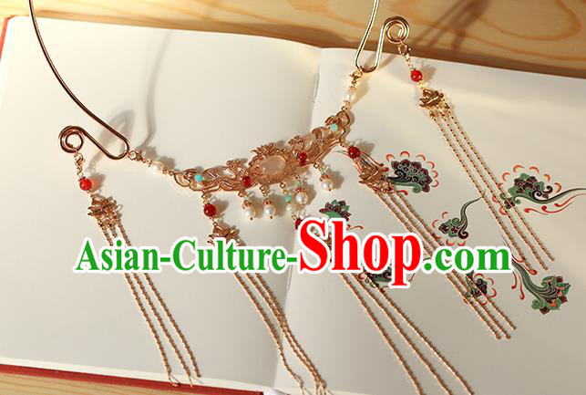 Chinese Traditional Ming Dynasty Princess Necklace Accessories Ancient Palace Lady Golden Tassel Necklet