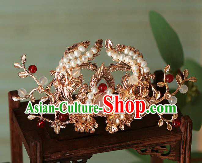 China Traditional Ming Dynasty Hair Comb Ancient Princess Golden Hair Crown