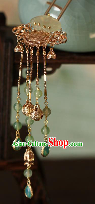 China Traditional Ming Dynasty Palace Lady Hairpin Ancient Princess Jade Tassel Hair Stick