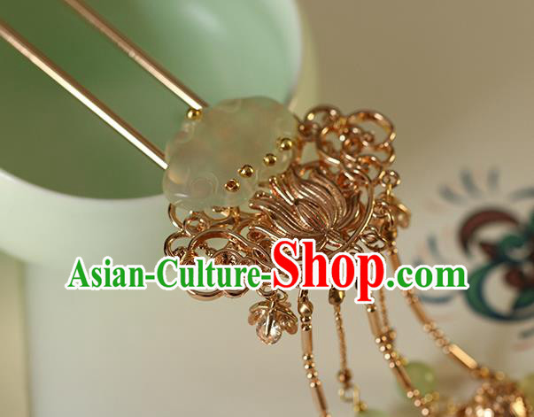 China Traditional Ming Dynasty Palace Lady Hairpin Ancient Princess Jade Tassel Hair Stick