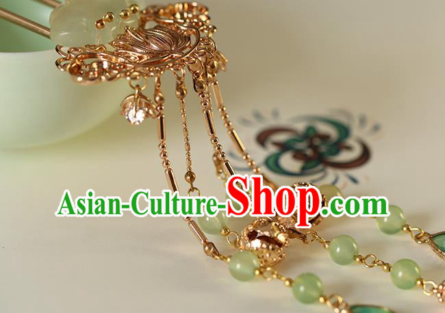 China Traditional Ming Dynasty Palace Lady Hairpin Ancient Princess Jade Tassel Hair Stick