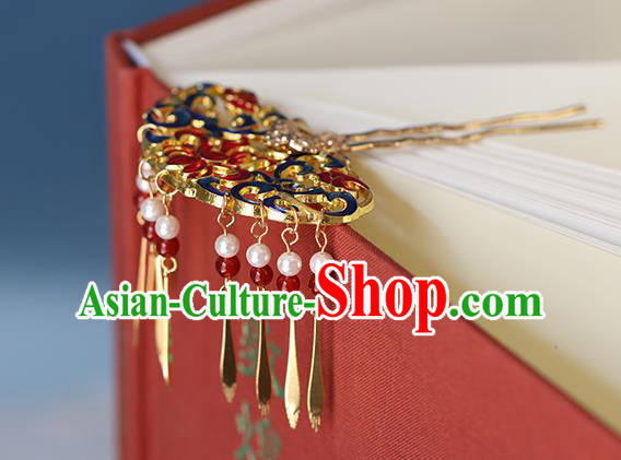 China Traditional Ming Dynasty Court Tassel Hairpin Ancient Palace Lady Cloisonne Hair Stick