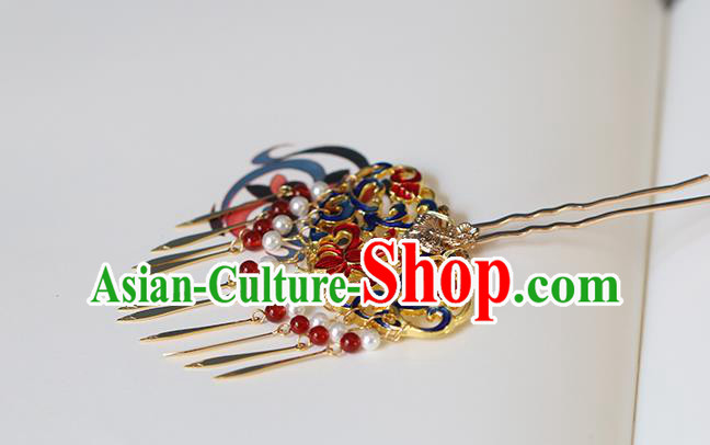 China Traditional Ming Dynasty Court Tassel Hairpin Ancient Palace Lady Cloisonne Hair Stick