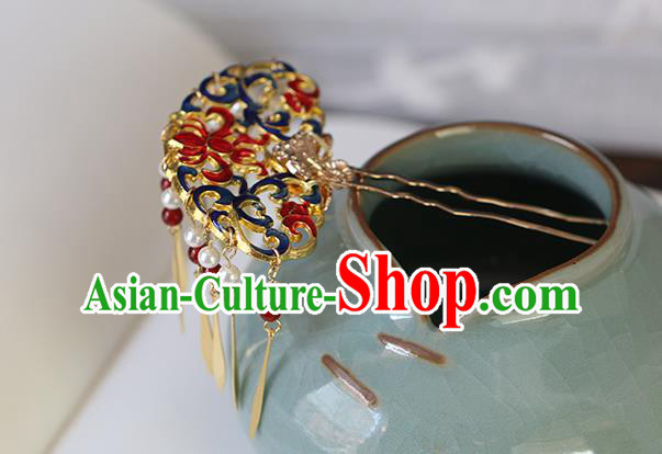 China Traditional Ming Dynasty Court Tassel Hairpin Ancient Palace Lady Cloisonne Hair Stick