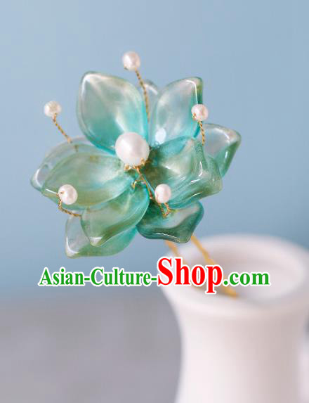 China Traditional Ming Dynasty Hairpin Ancient Princess Green Flower Hair Stick