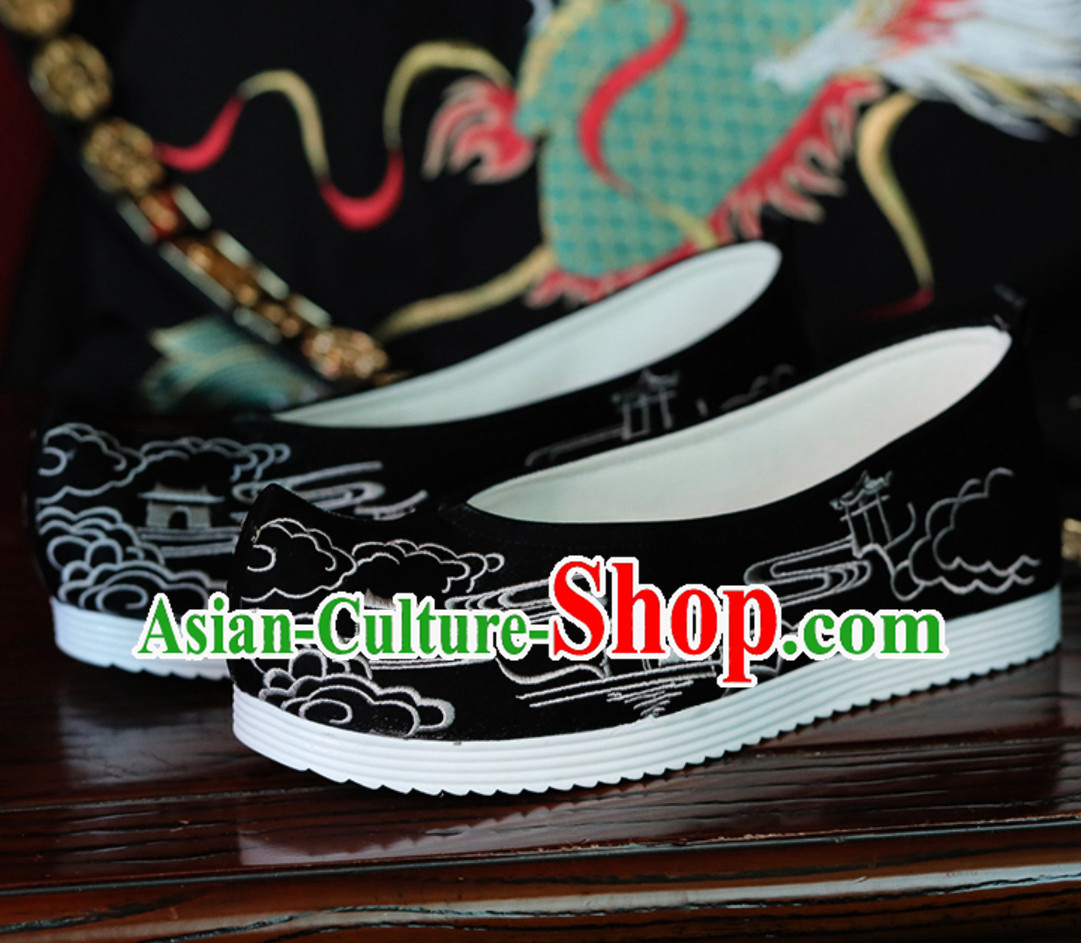 Top Black Chinese Classical Handmade Embroidered Ancient Building Hanfu Shoes