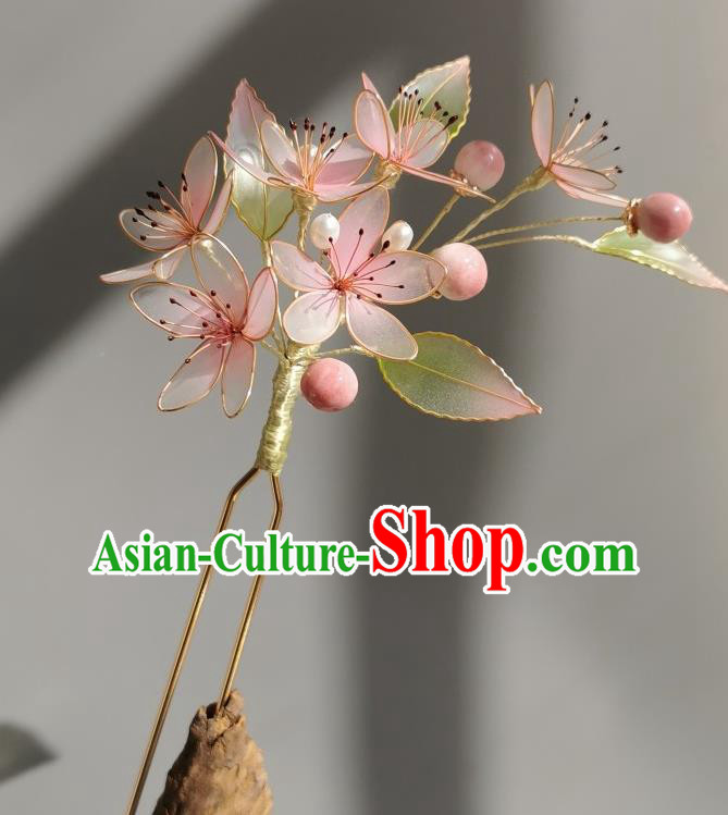 China Traditional Hanfu Peach Blossom Hairpin Handmade Ancient Palace Lady Hair Stick