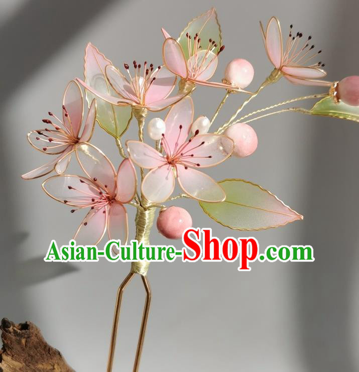 China Traditional Hanfu Peach Blossom Hairpin Handmade Ancient Palace Lady Hair Stick