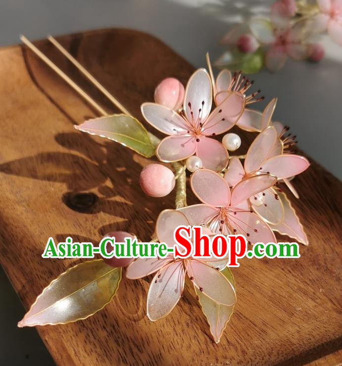 China Traditional Hanfu Peach Blossom Hairpin Handmade Ancient Palace Lady Hair Stick