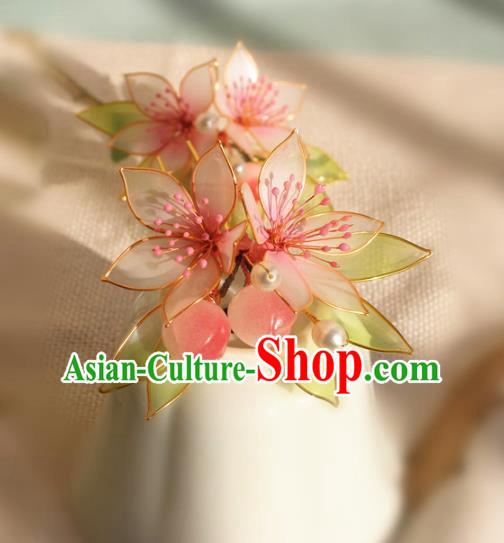 China Traditional Song Dynasty Young Lady Hair Stick Ancient Palace Princess Peach Flowers Hairpin