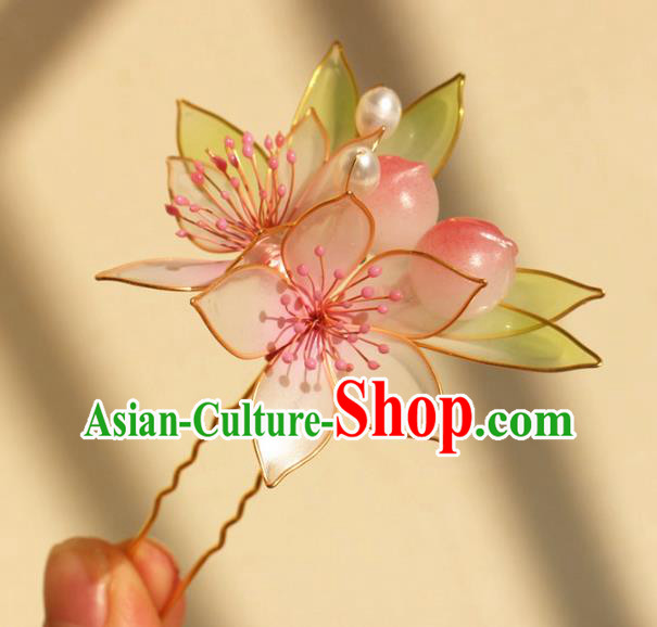 China Traditional Song Dynasty Young Lady Hair Stick Ancient Palace Princess Peach Flowers Hairpin