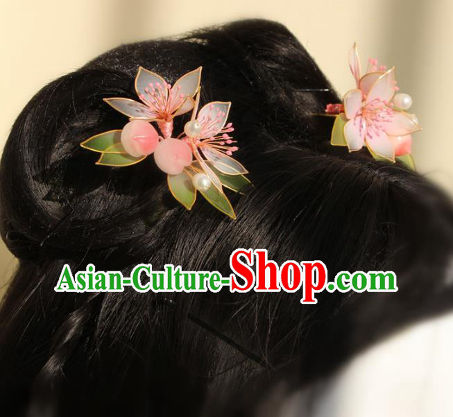 China Traditional Song Dynasty Young Lady Hair Stick Ancient Palace Princess Peach Flowers Hairpin
