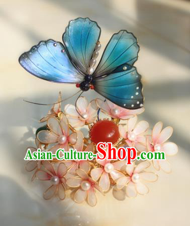 China Ancient Court Lady Hairpin Traditional Ming Dynasty Butterfly Flowers Hair Crown