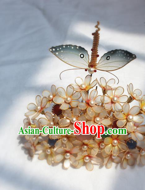 China Ancient Imperial Concubine Hairpin Traditional Tang Dynasty Yellow Flowers Dragonfly Hair Crown