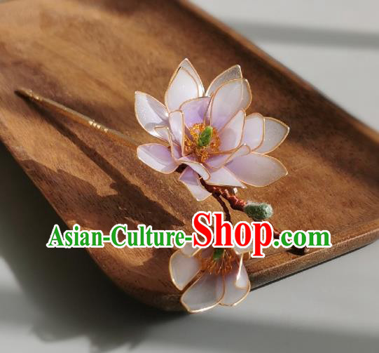 China Traditional Hanfu Hairpin Handmade Ancient Palace Lady Lilac Mangnolia Hair Stick