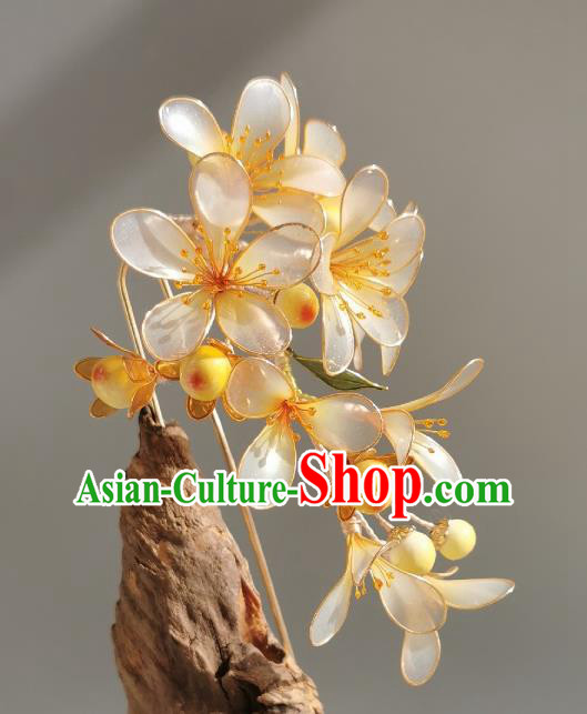 China Traditional Ming Dynasty Hairpin Handmade Ancient Palace Princess Yellow Flowers Hair Stick