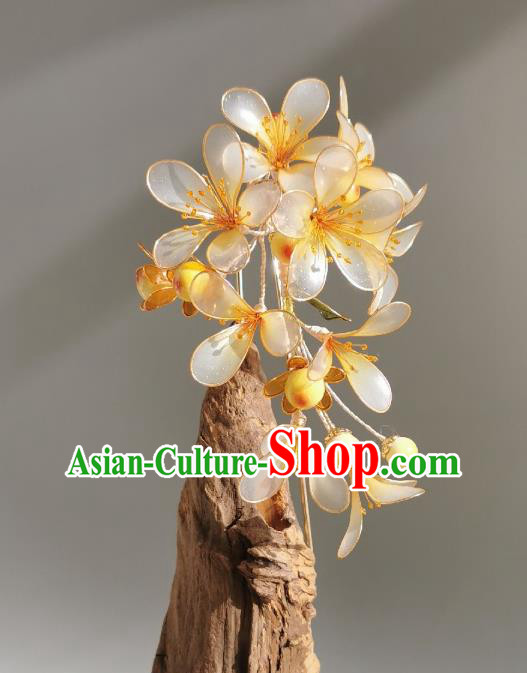 China Traditional Ming Dynasty Hairpin Handmade Ancient Palace Princess Yellow Flowers Hair Stick