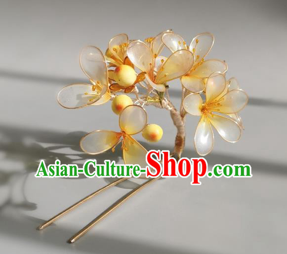 China Traditional Ming Dynasty Hairpin Handmade Ancient Palace Princess Yellow Flowers Hair Stick