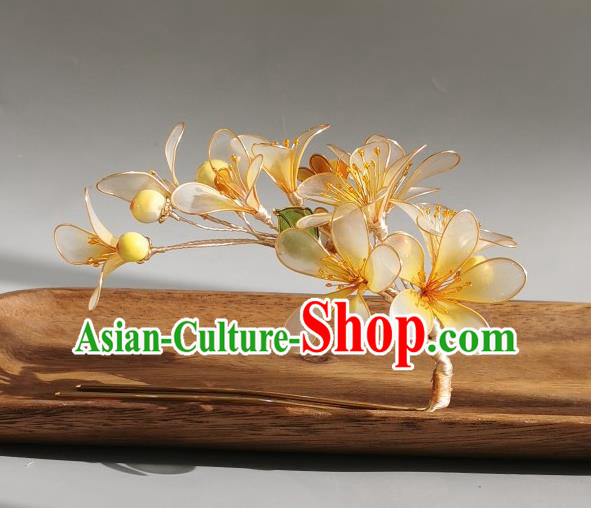 China Traditional Ming Dynasty Hairpin Handmade Ancient Palace Princess Yellow Flowers Hair Stick