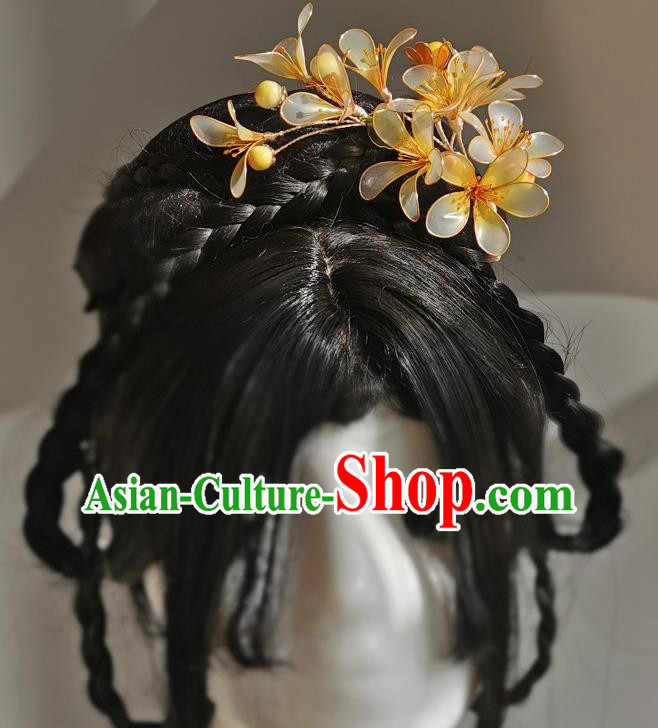 China Traditional Ming Dynasty Hairpin Handmade Ancient Palace Princess Yellow Flowers Hair Stick
