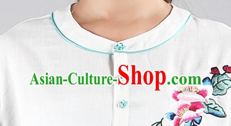 China Tai Chi Kung Fu Costumes Traditional Martial Arts Printing White Flax Uniforms