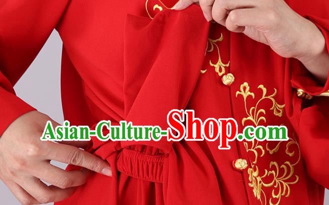 China Traditional Kung Fu Red Uniforms Tai Chi Competition Performance Costumes