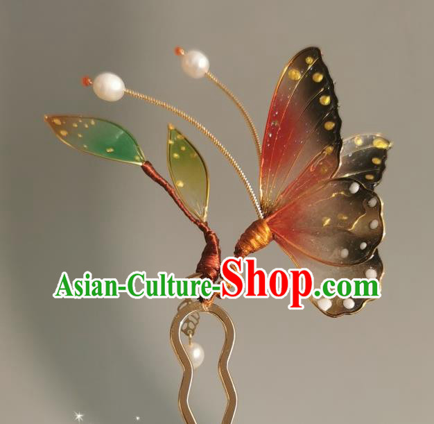 China Traditional Cheongsam Hairpin Handmade Ancient Princess Red Butterfly Hair Stick