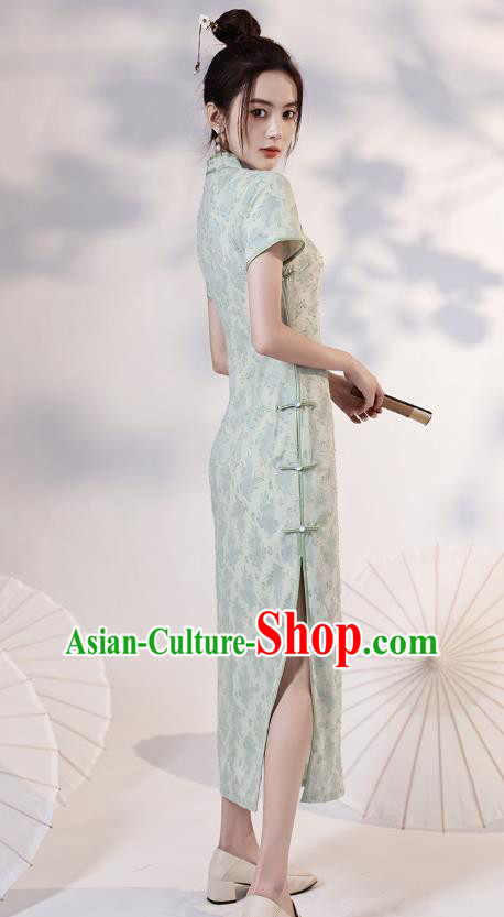 China Traditional Light Green Qipao Dress National Modern Dance Cheongsam