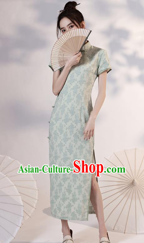 China Traditional Light Green Qipao Dress National Modern Dance Cheongsam