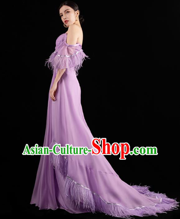 Top Grade Compere Violet Full Dress Catwalk Performance Clothing Annual Meeting Trailing Dress