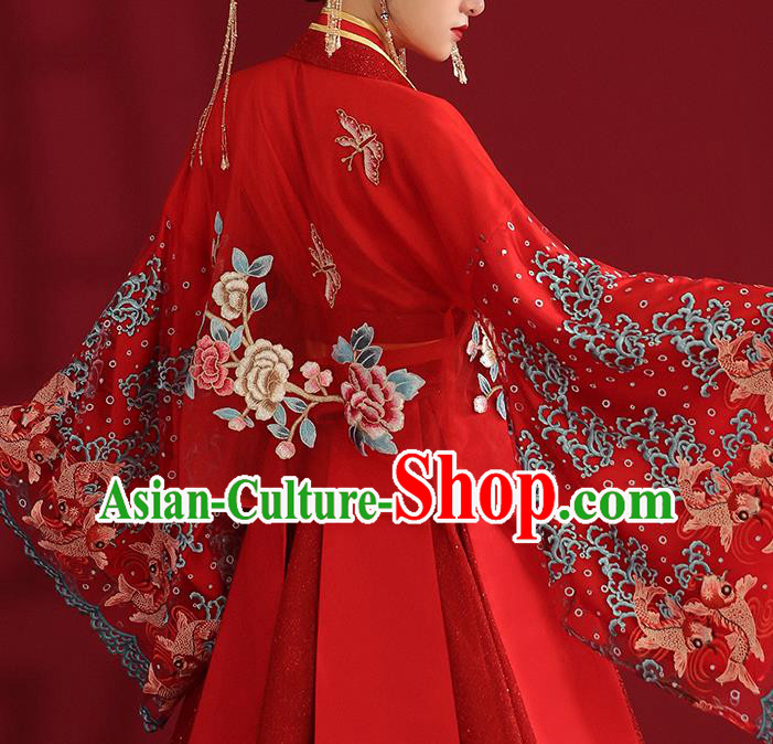 China Classical Embroidered Red Wedding Dress Traditional Ancient Empress Hanfu Costumes