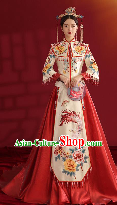 China Classical Embroidered Phoenix Peony Wedding Dress Traditional Bride Xiuhe Suit Costumes