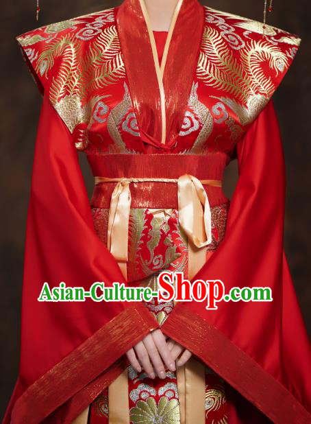 China Ancient Queen Embroidered Red Hanfu Dress Traditional Tang Dynasty Bride Wedding Costumes