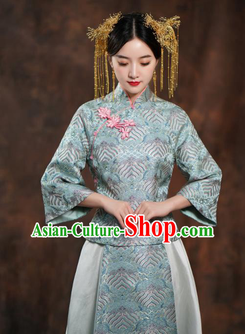 China Traditional Wedding Blue Xiuhe Suits Bride Costumes Toast Dress