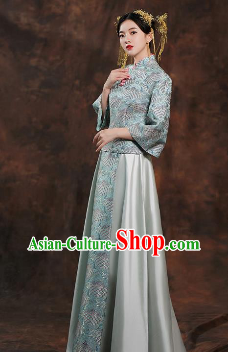China Traditional Wedding Blue Xiuhe Suits Bride Costumes Toast Dress