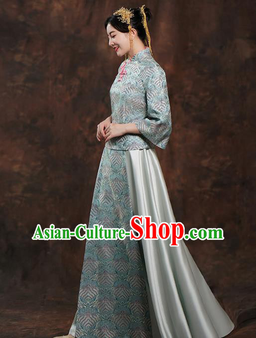 China Traditional Wedding Blue Xiuhe Suits Bride Costumes Toast Dress
