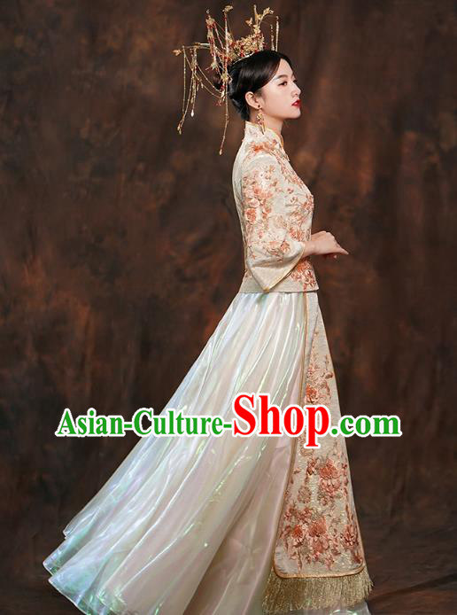 China Ancient Bride Costumes Toast Dress Traditional Wedding Champagne Xiuhe Suits