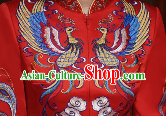 China Classical Bride Costumes Toast Embroidered Dress Traditional Wedding Red Xiuhe Suits