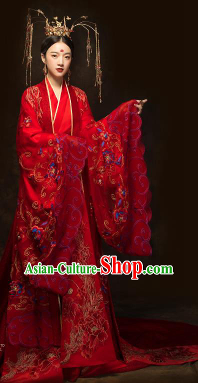 China Ancient Queen Red Hanfu Dress Classical Wedding Xiuhe Suits Traditional Bride Embroidered Costumes