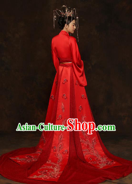 China Ancient Queen Red Hanfu Dress Classical Wedding Xiuhe Suits Traditional Bride Embroidered Costumes