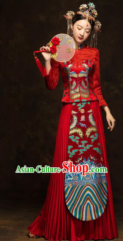 China Wedding Red Toast Dress Classical Phoenix Painting Xiuhe Suits Traditional Bride Costumes