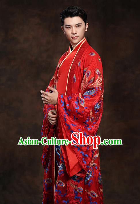 Chinese Traditional Han Dynasty Wedding Costumes Ancient Scholar Bridegroom Red Clothing